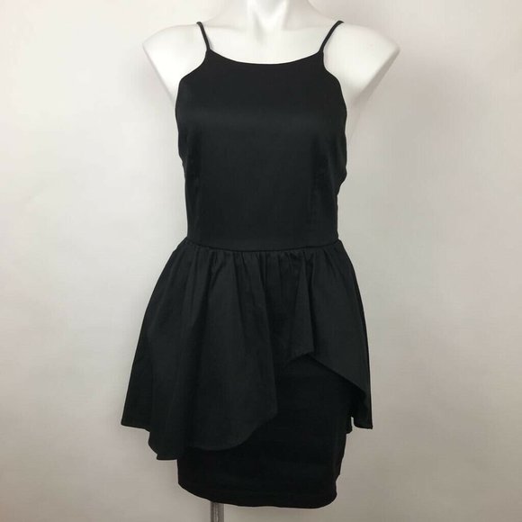 Lulus Ruffle Layer Sheath Dress Black Mini Sz M - Picture 1 of 6